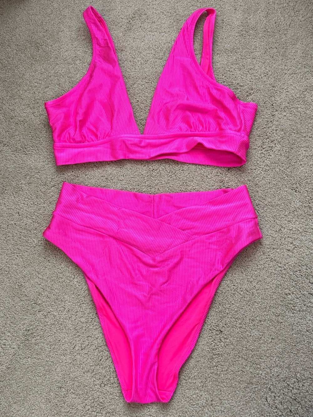 Aerie Ribbed Shine Bikini Hot Pink